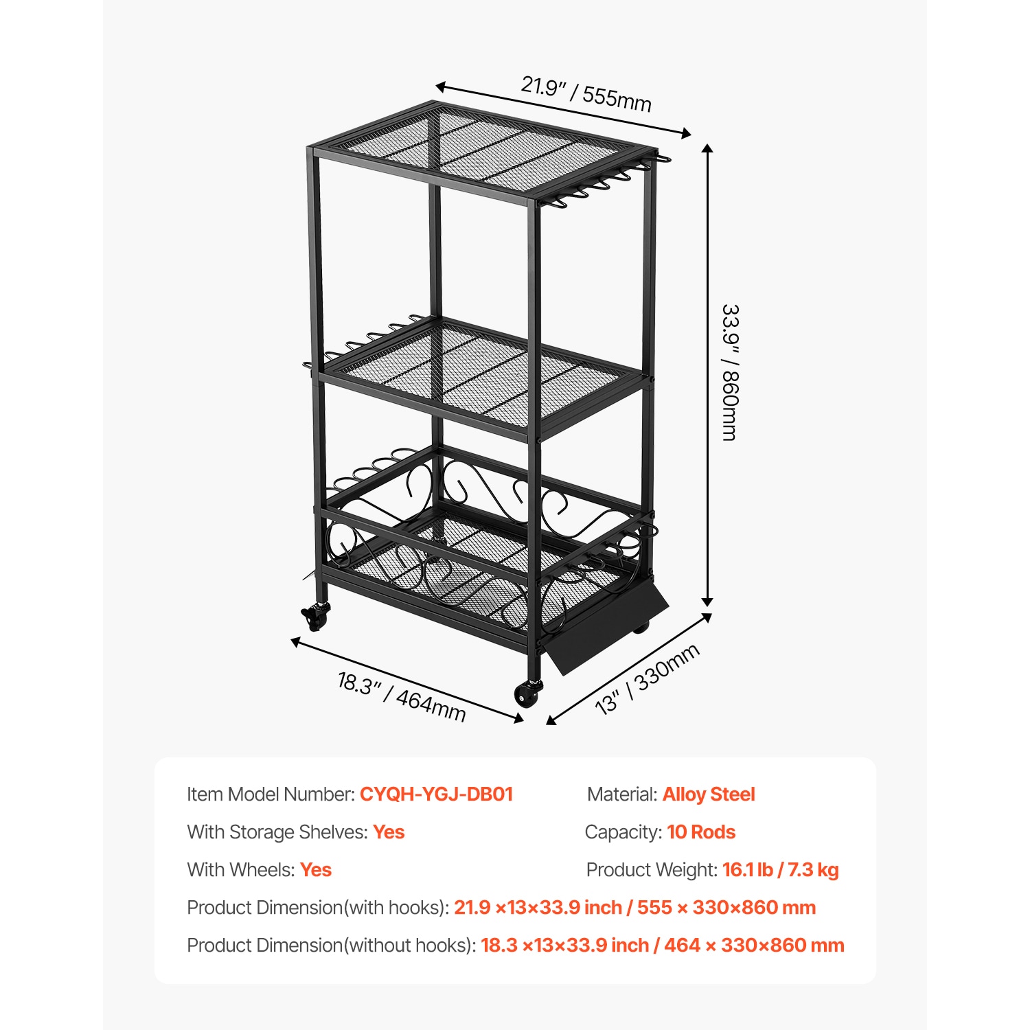 Fishing Rod Holder Storage Rack Cart With Wheels For Garage_voghion.com